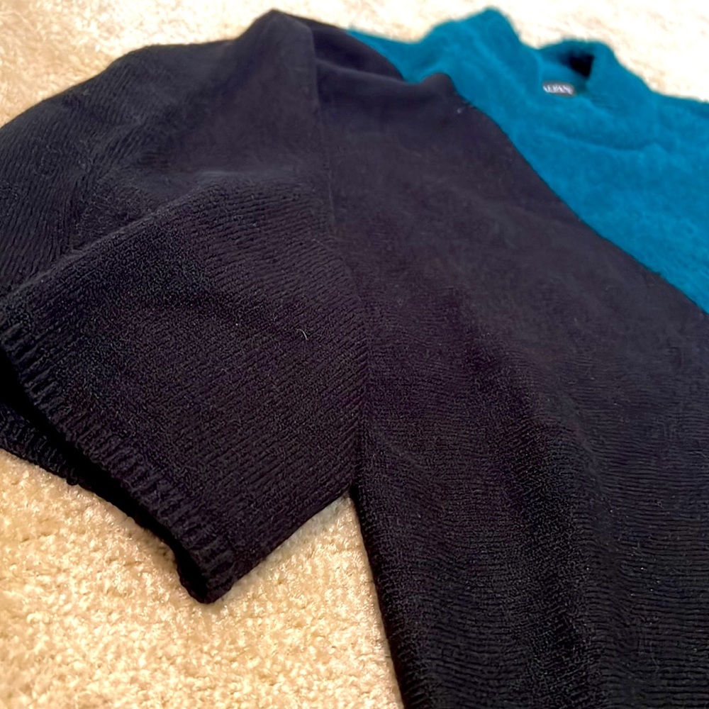 ALFANI Womens Teal Black Mock Neck Kimono Sleeve Sweater Small Soft Oversized - Picture 6 of 9